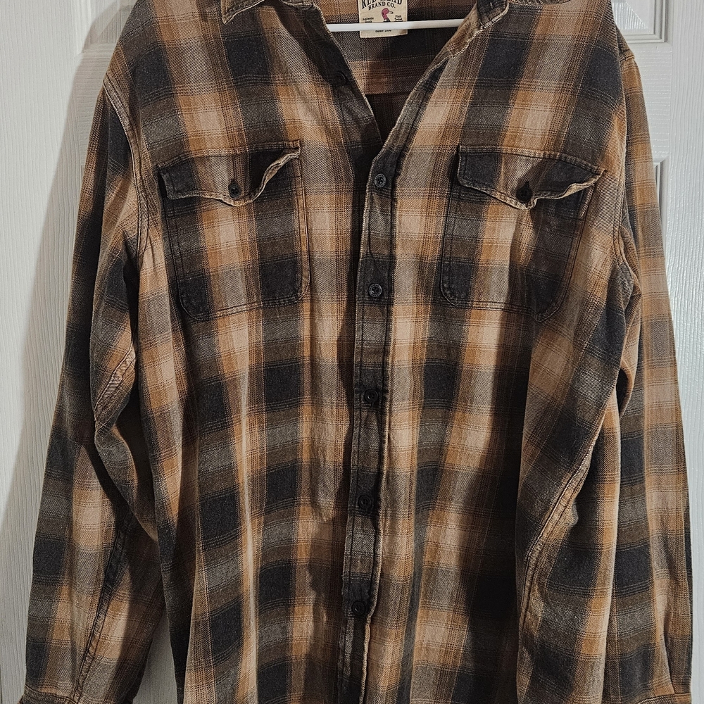 RedHead Men's Large Casual Button Down Shirt - Brown and Black Plaid.